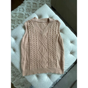 Women's Beige Cable Knit V-Neck Sweater Vest XL